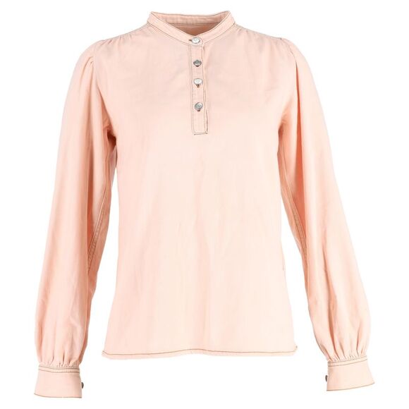 GANNI Tops - Ganni Trinity Buttoned Long Sleeve Shirt in Pastel Pink Cotton Denim